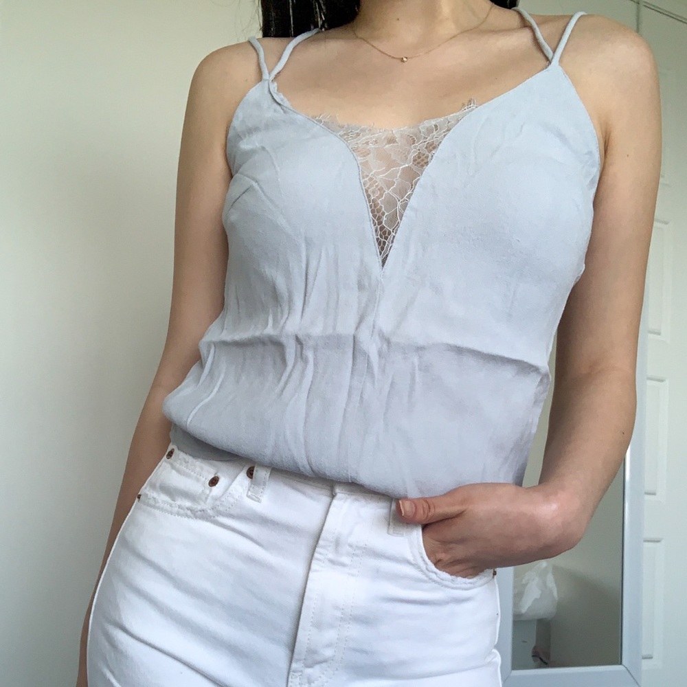 H&M Blue-Grey Chiffon Lace Tank Top